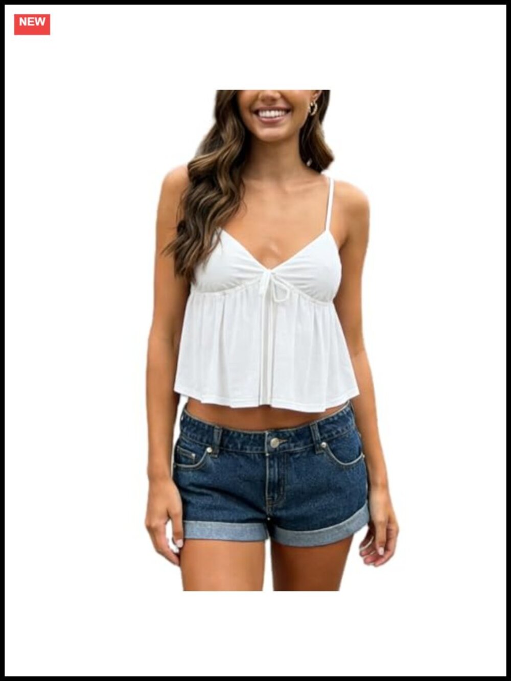 Y2K Babydoll Cami Top Sleeveless V-Neck Tie Front Crop